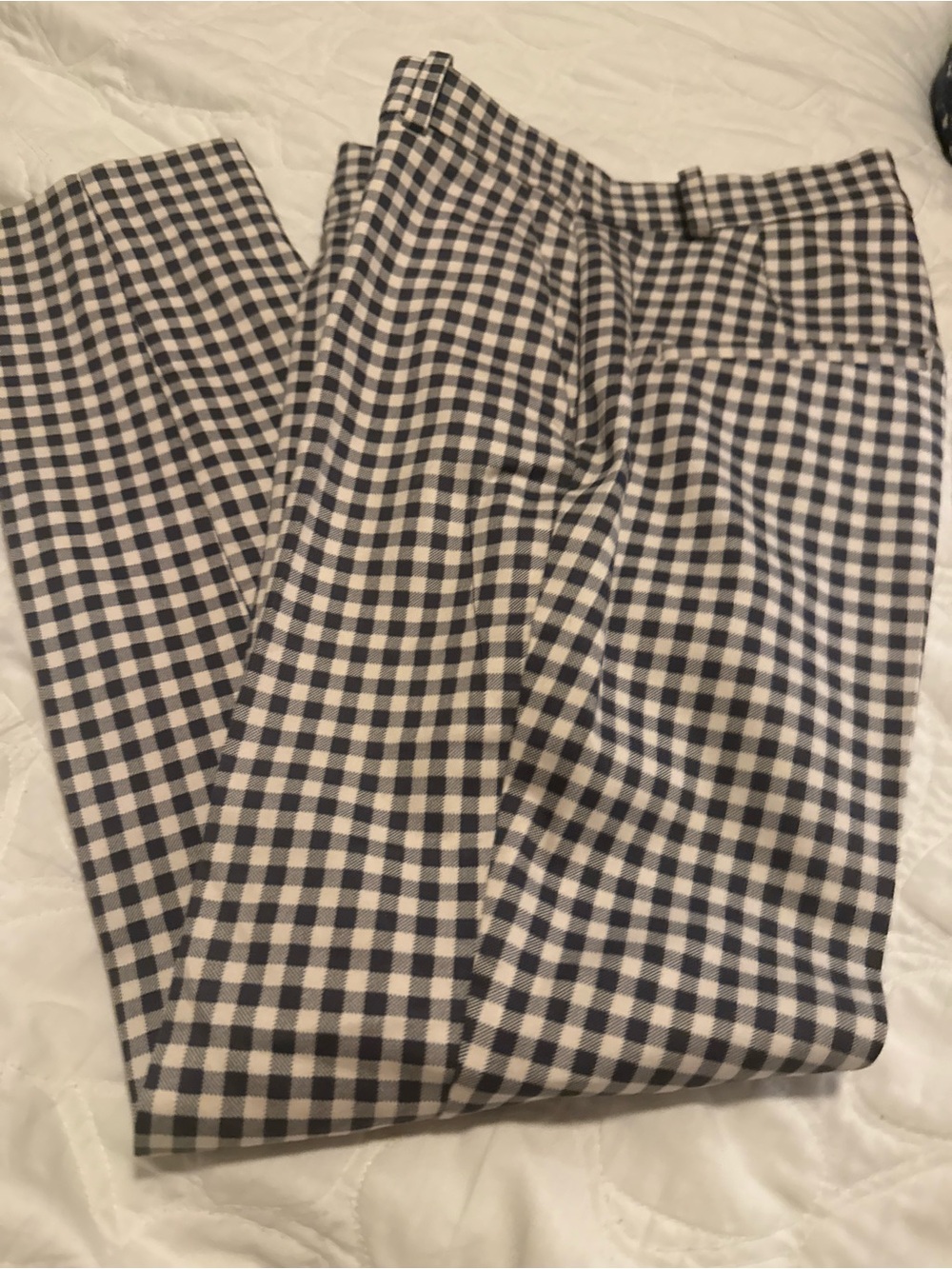 H&M Navy and White Gingham Wide-Leg Pants